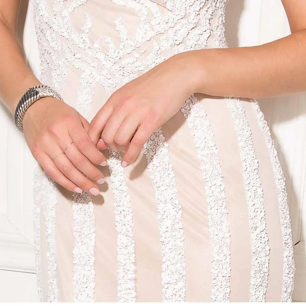 Women’s Formal Dress BG Haute 48722SC Sequined Size 10 Gown Ivory/Nude NEW - Picture 6 of 16